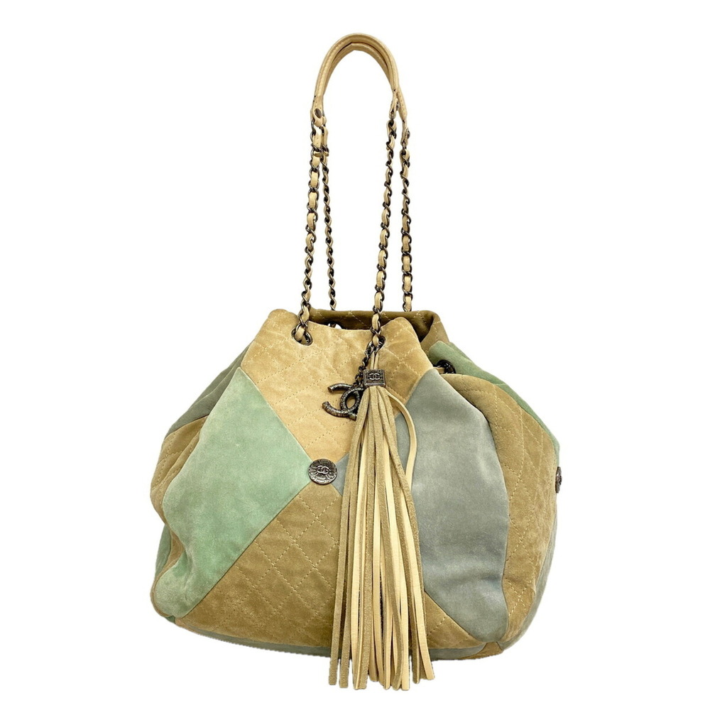 Chanel Matelassé Shoulder Bag with Chain Strap, Suede, Beige, Green, Blue, Wo...